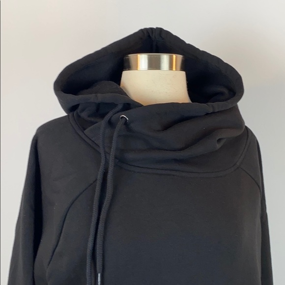 Women's Side Tie Hoodie Black Sweatshirt w/Pocket - Picture 8 of 9